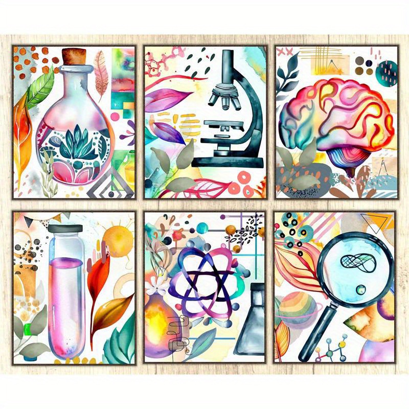 

6-piece Educational Science Art Print Set, Boho Classroom & Nursery Wall Decor, Biology Posters, Uv Resistant Ink, Premium Semi-gloss, Frameless 8x10 Inches