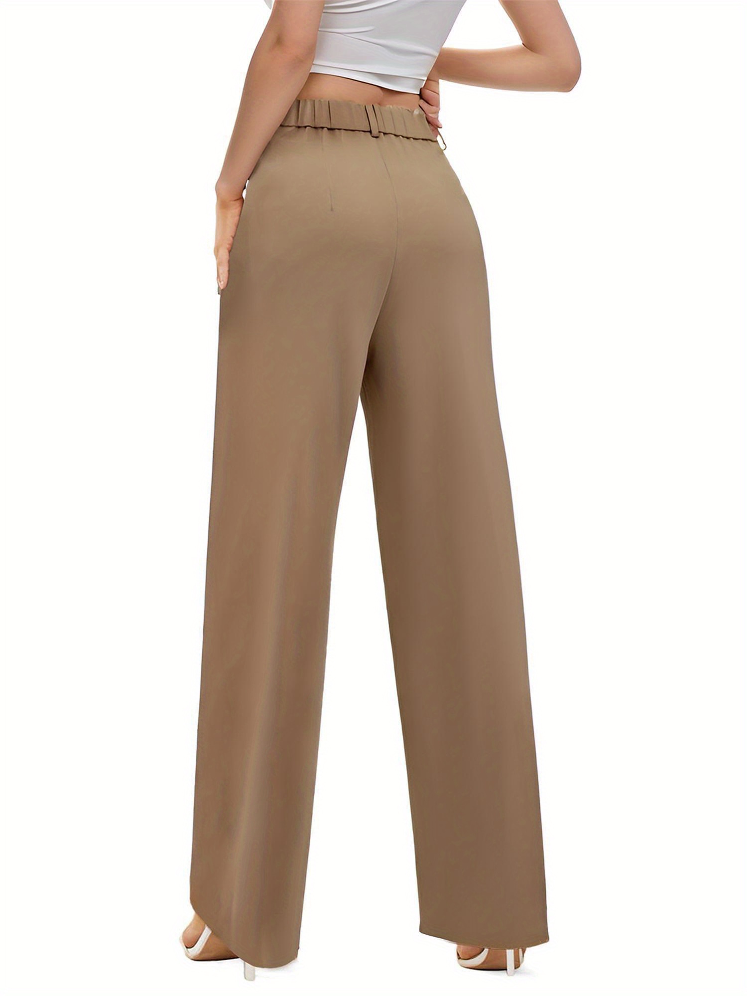 womans high waist solid color formal style pants pockets
