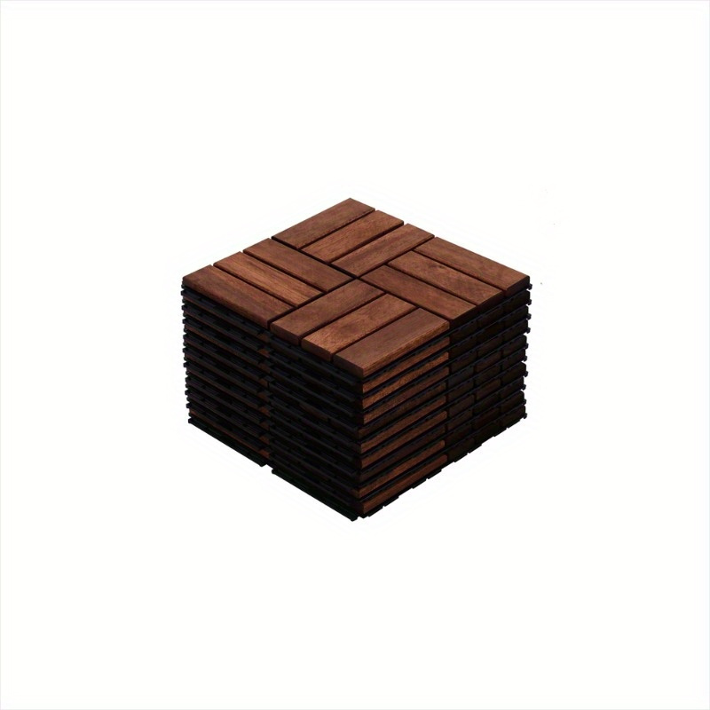 

Acacia Wood Interlocking Deck Tiles Checker Pattern, 10pcs 12" X 12" Square Brown Acacia Hardwood Outdoor Flooring For Patio, Balcony, , Easy Install Floor