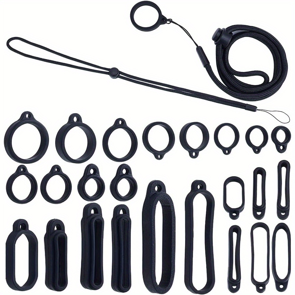 

23pcs Anti-lost Lanyard Set With 22pcs Silicone Rubber Rings 1pc Lanyards Strap Pendant Necklace Adjustable Fixing Rings Pen Soft Protective Ring Replacement Case Multipurpose For Keychain