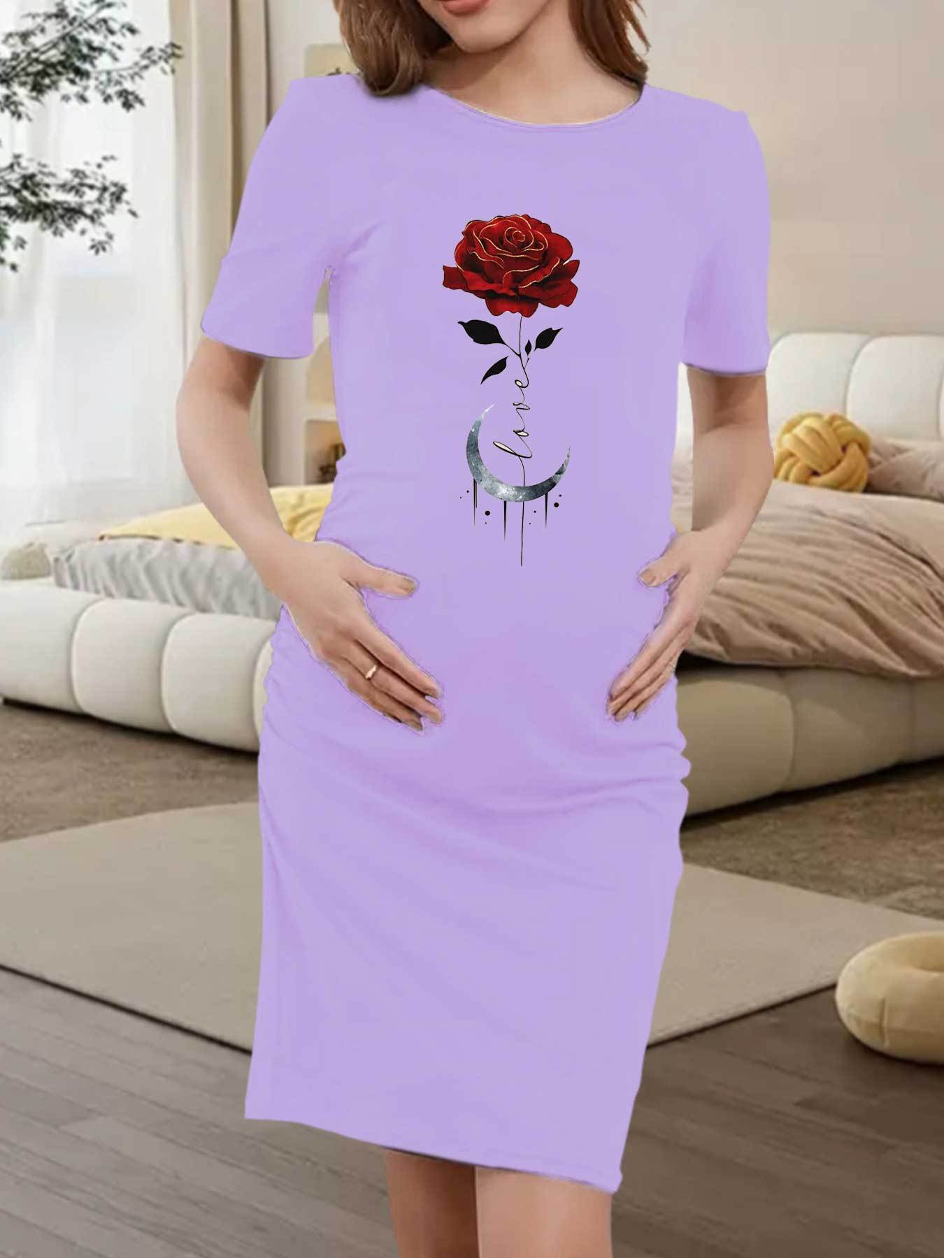 casual short sleeve round neck maternity dress a rose - Temu Oman