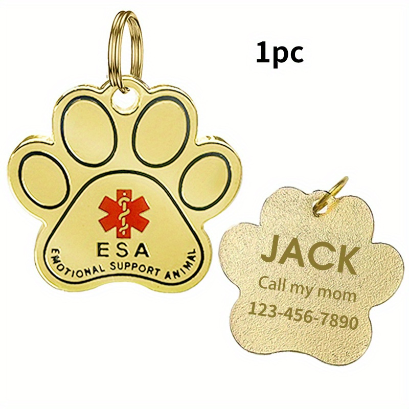 TEMU Personalized Esa And Service Dog/cat Id Tag - Engraved Medical Pendant For Therapy Pets - Customized - Easily To Collar/harness/vest - Engraved