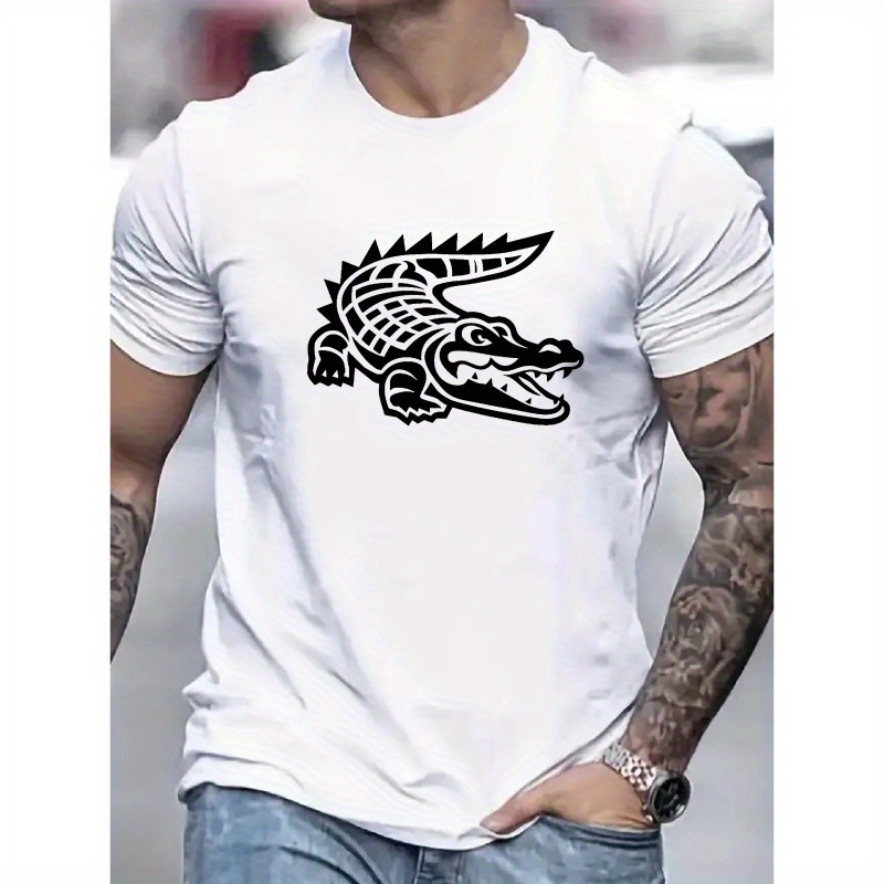 

Tribal Crocodile Print Men's Fashion Comfy Breathable T-shirt New Casual Top Round Neck Short Sleeve Tee For Spring Summer Holiday Leisure Vacation Men's Clothing As Gift