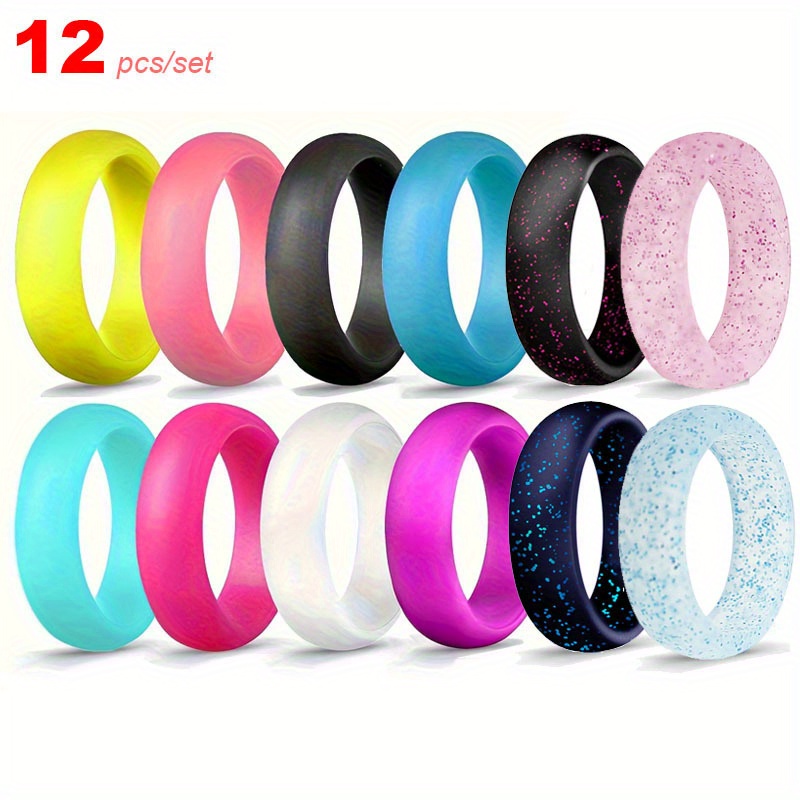 

12pcs/set 5.5mm Sparkling Comfortable Silicone Ring Gift For Women Active Jewelry Accessories Sporty Athletes