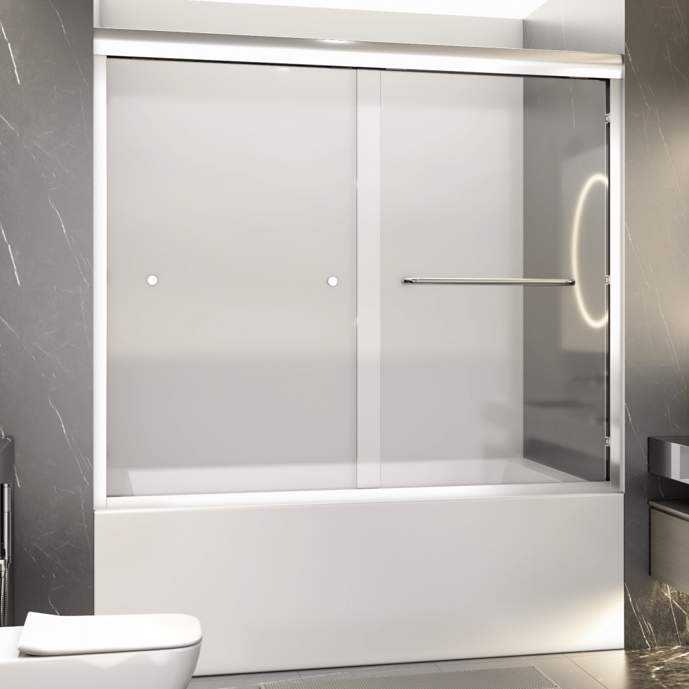 

56"-60"w*58" H Semi-frameless Double Sliding Tub Door, Bypass Bathtub Shower, 1/4" (6mm) Thick Tempered Glass Door, Chrome