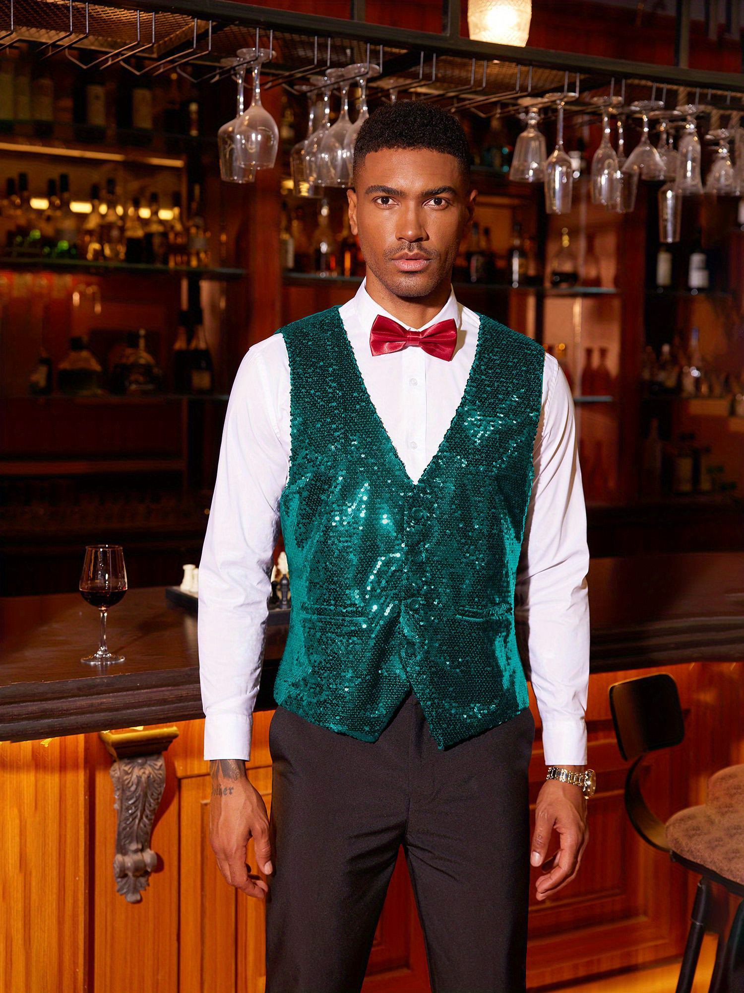 mens sequins vest fit christmas party vest shiny dress - Temu