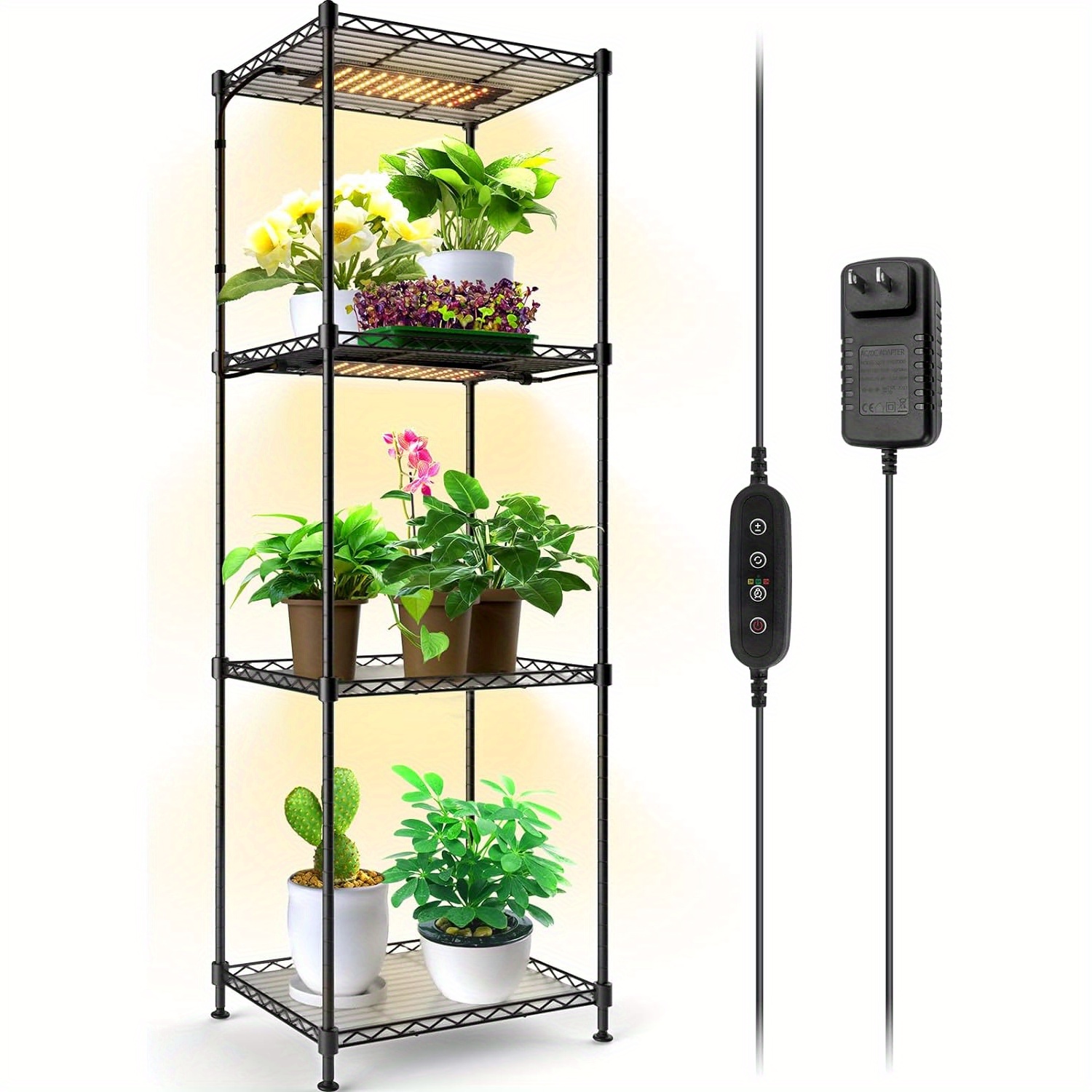 

Plant Shelf With Grow Lights For Indoor Plants, 4-tier Grow With 30w Full Spectrum Ultra-thin Grow Light Panel, Dimmable Led Plant Light With Timer, 15.7" L X 11.8" W X 47.2" H