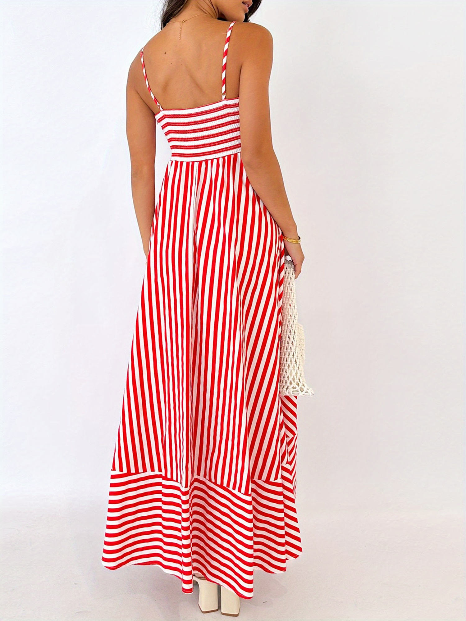 elegant womens summer beach maxi dress red white striped - Temu