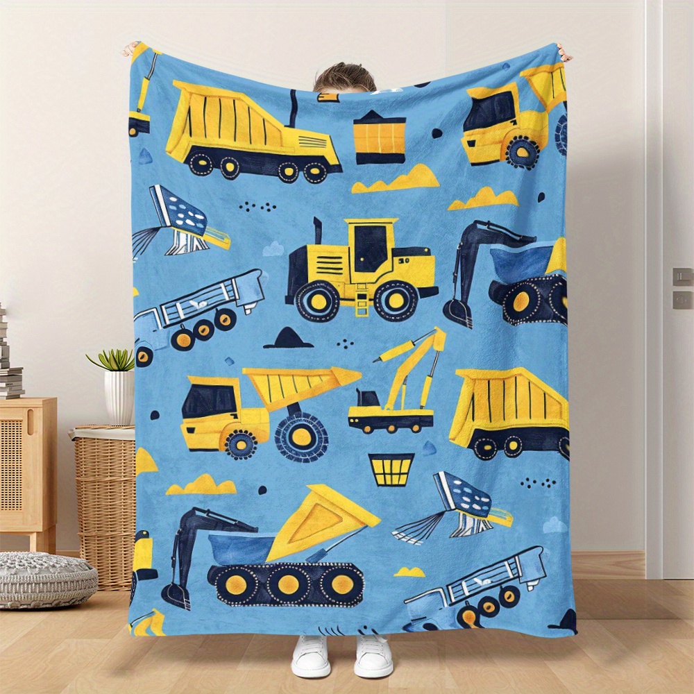 

Cozy Cartoon Construction Vehicle Blanket - Soft, Warm Flannel Throw With Excavator & Truck Designs - Perfect For Naps, Camping, Travel & Home Decor - Great Gift For Young Group & Adults
