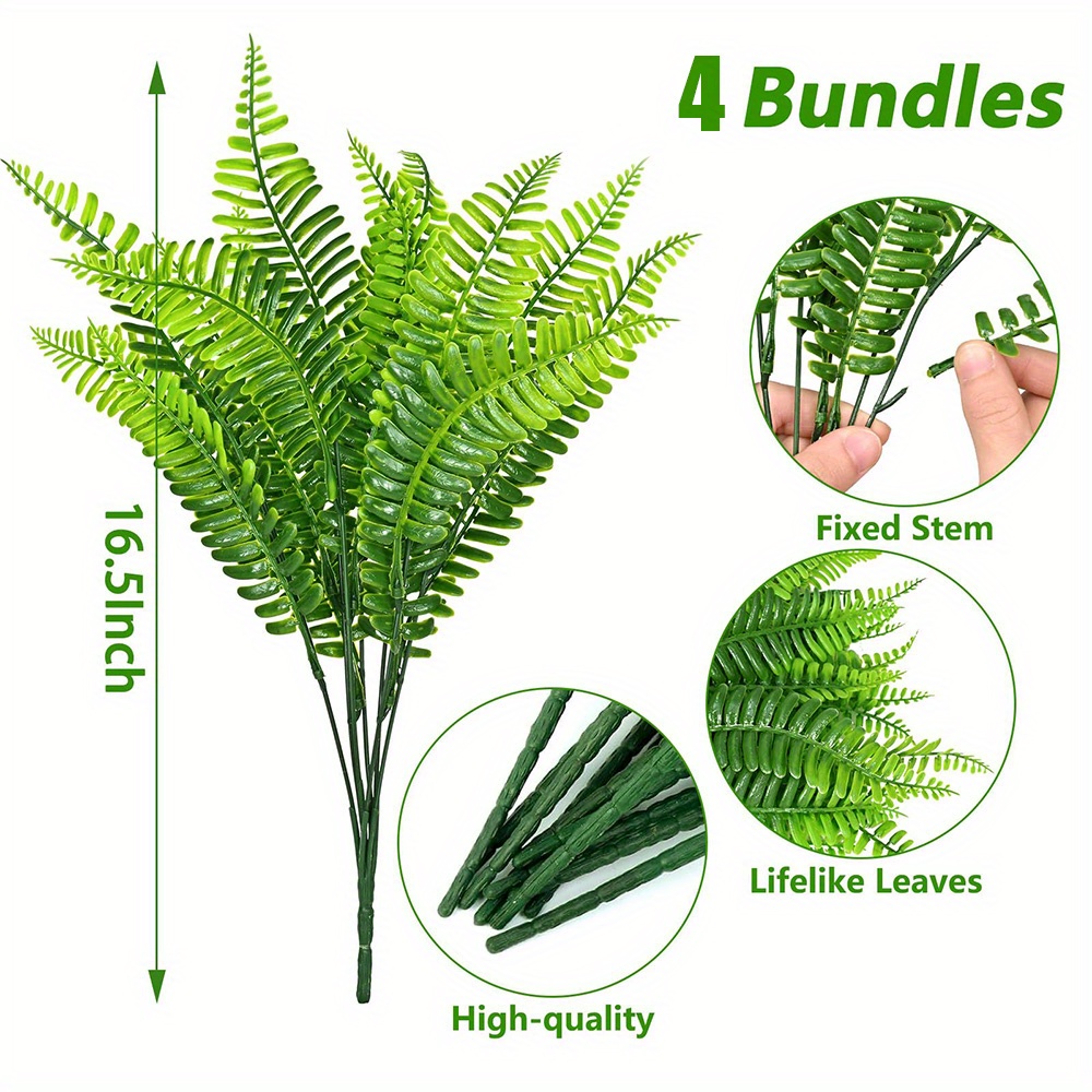 TEMU 4 Bundles Artificial Plants Fake Boston Ferns Bushes Faux Shrubs Greenery Uv Resistant Plant For Home Garden Outdoor Yard Decor