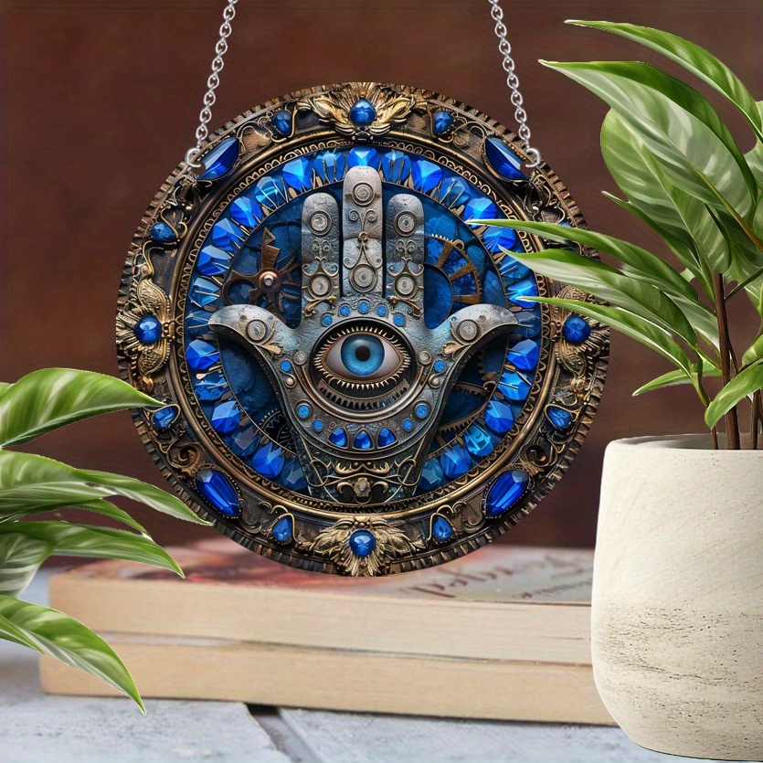 

1pc Multifunctional Vintage Hamsa Hand Evil Eye Acrylic Decorative Sign - Wall Hanging Acrylic Plaque For Indoor & Outdoor Use Without Electricity - Versatile Vintage Style Room, Patio, & Yard Decor