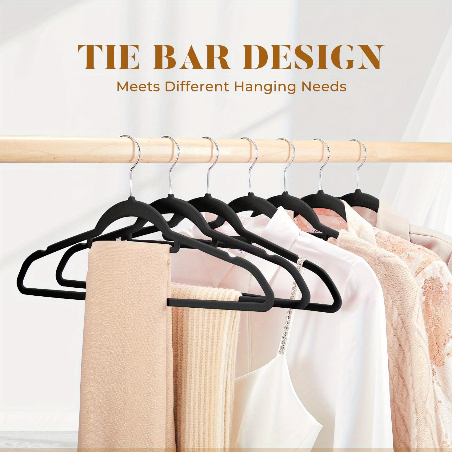 50 pack velvet hangers with tie bar non slip flocked felt clothes hangers heavy duty for coats pants dresses suit hangers   storage details 3