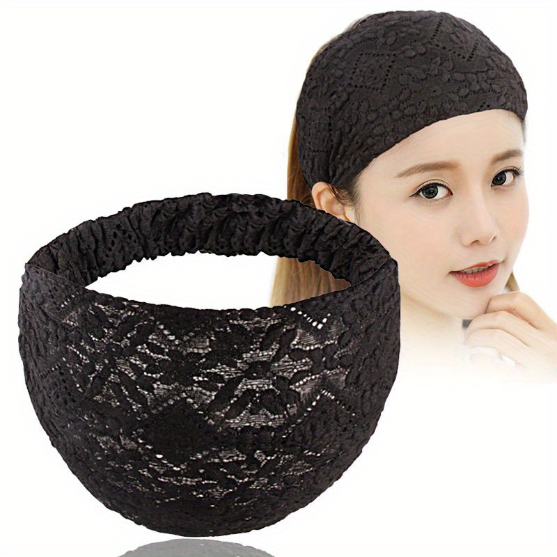 

Elegant Bohemian Style Lace Headband - Floral Pattern Elastic Hairband For Women - High Elasticity Non-slip Hair Accessory For Daily Commute, Dress-up, Hair Covering - Single Piece