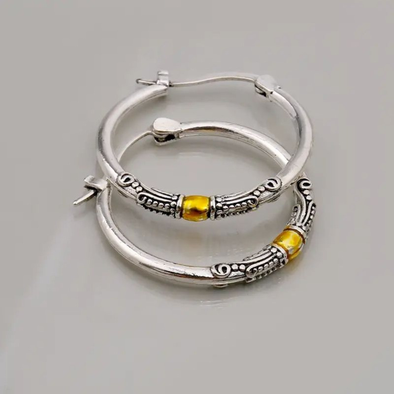 

1 Pair Of Boho Hoop Earrings, Vintage Silvery Earrings, Ethnic Style Sculpted Earrings, Perfect For