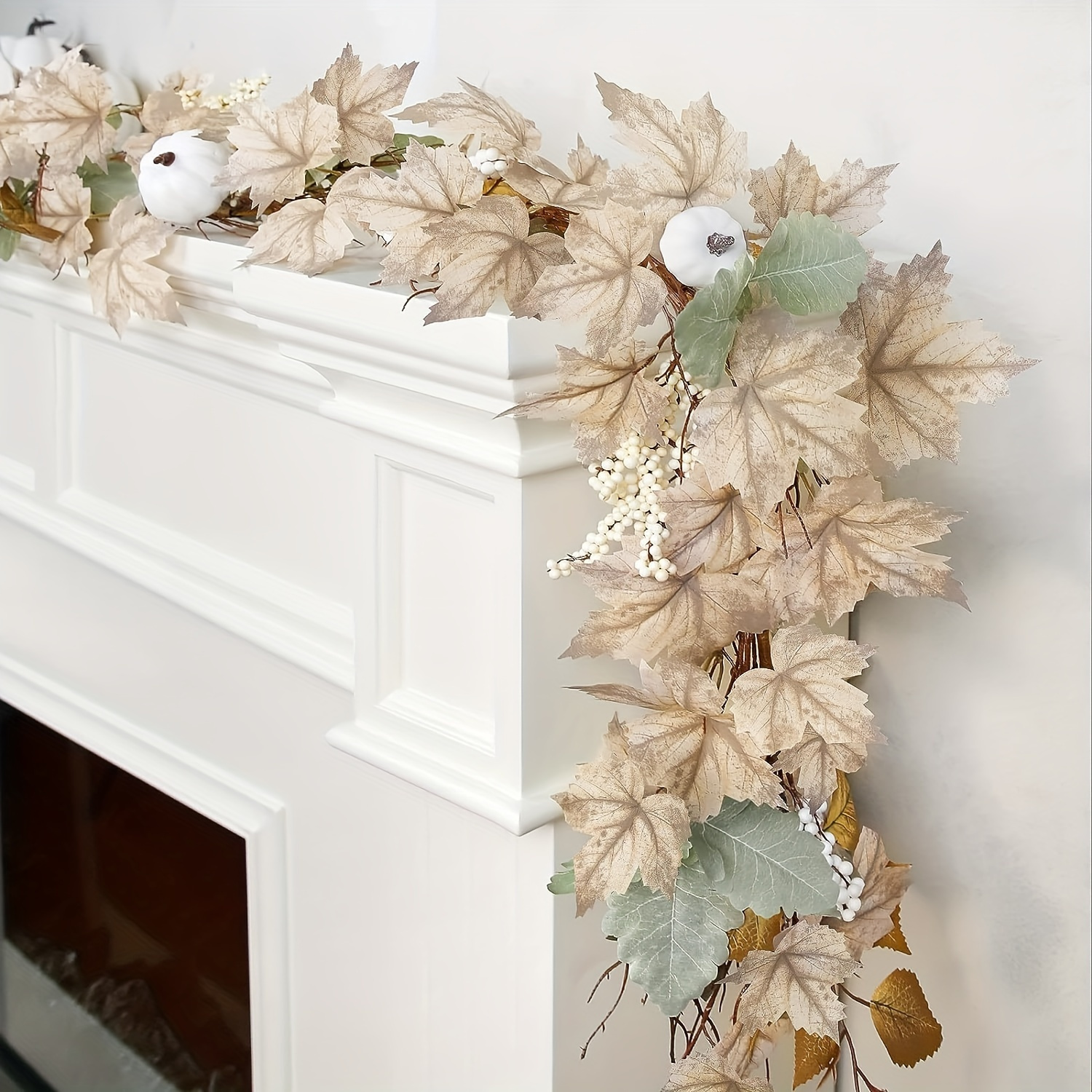 

Autumn Maple Leaf & Pumpkin Berry Garland - 1pc, No-power Needed, Plastic, Thanksgiving & Decor, Ideal For Mantle, Fireplace, And