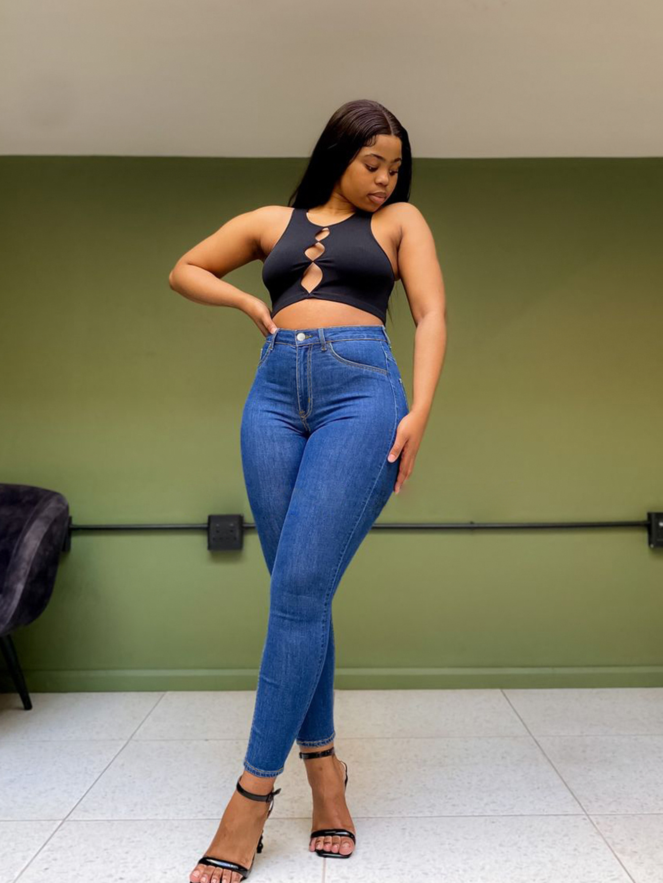 Women's Plus Size Plain High Stretch Skinny Fit Jeans, Versatile Casual  Dark Washed Blue Women's Denim Pants