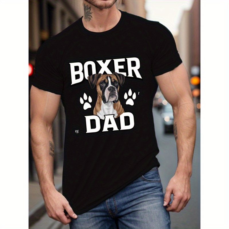 

Boxer Dog Print Men's Fashion Comfy Breathable T-shirt New Casual Top Round Neck Short Sleeve Tee For Spring Summer Holiday Leisure Vacation Men's Clothing As Gift