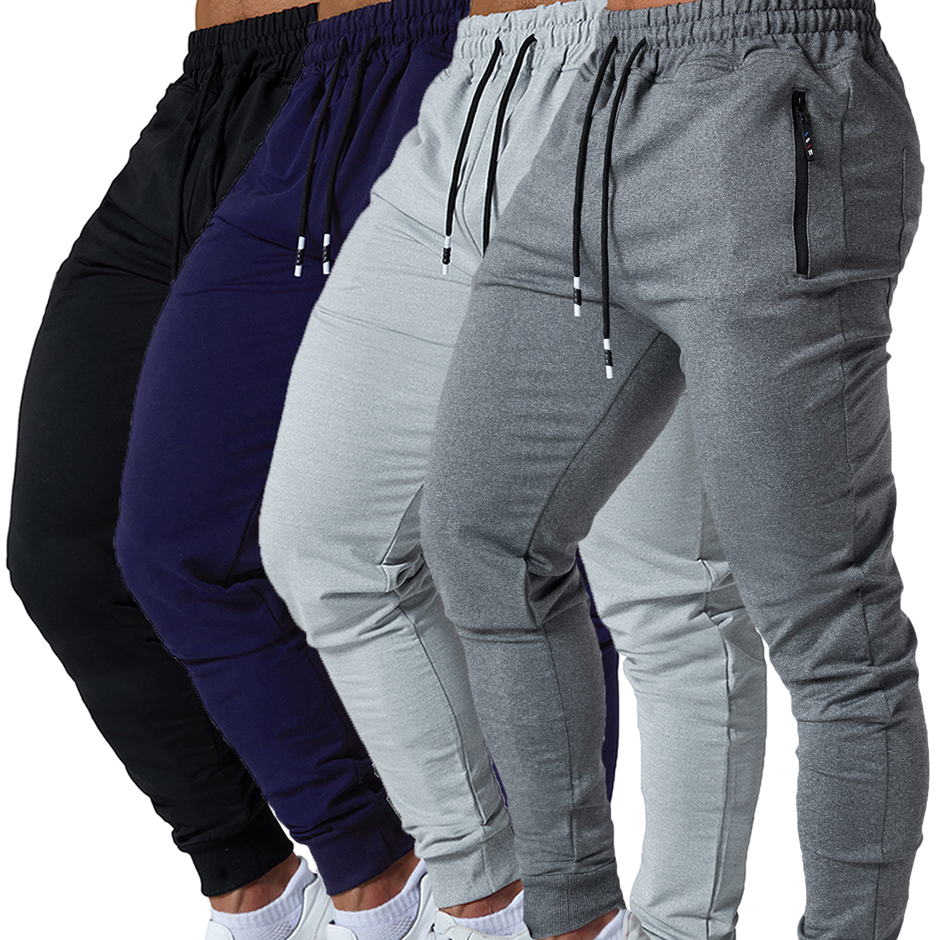 

4 Pcs Mens Jogging Sweatpants Slim Fit Cotton Zipped Pockets Pockets Gym Running Workout Active Pants