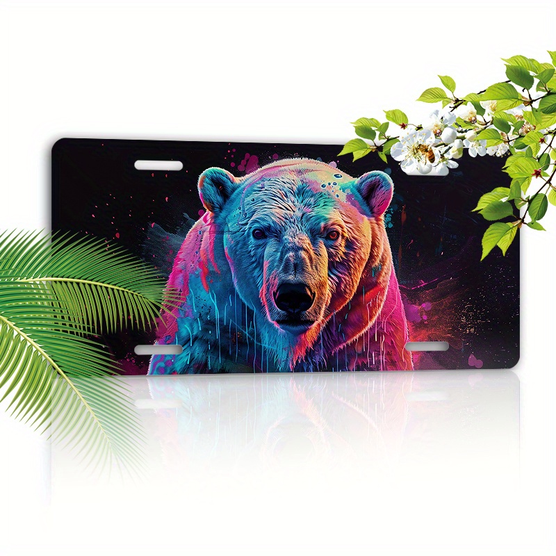 

Aluminum License Plate With Colorful Polar Bear Design, Weather-resistant Car Front Plate With 4-hole Stability, Decorative Automotive Tag – 1pc 6x12inch