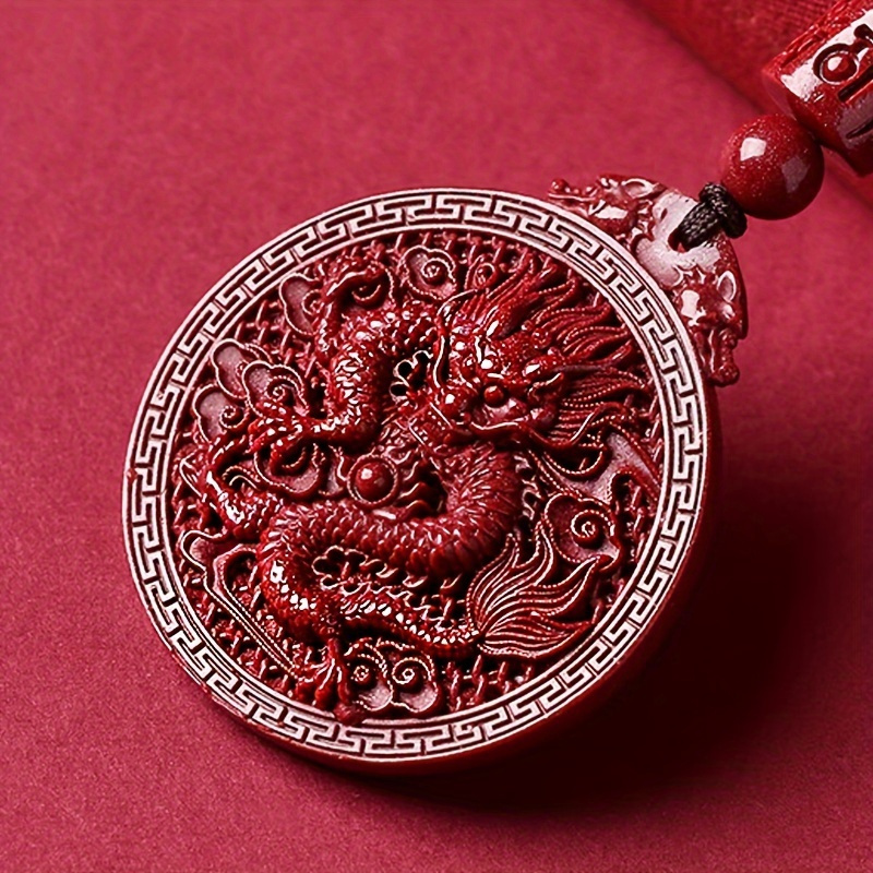 

Dragon Zodiac Cinnabar Stone Pendant - Lucky Charm Amulet, Unisex Cool And Handsome Style, No Plating Or Mosaic - Set Of 1