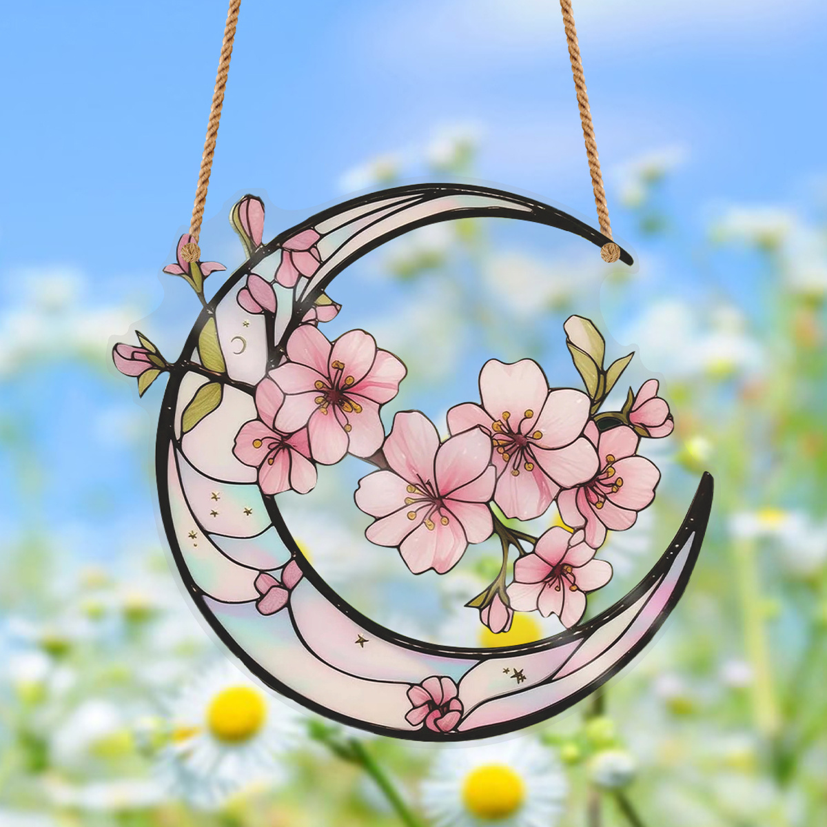 

Acrylic Cherry Moon Suncatcher - Hanging Floral Window Decoration, No Feathers, Electricity-free, For Thanksgiving & Christmas