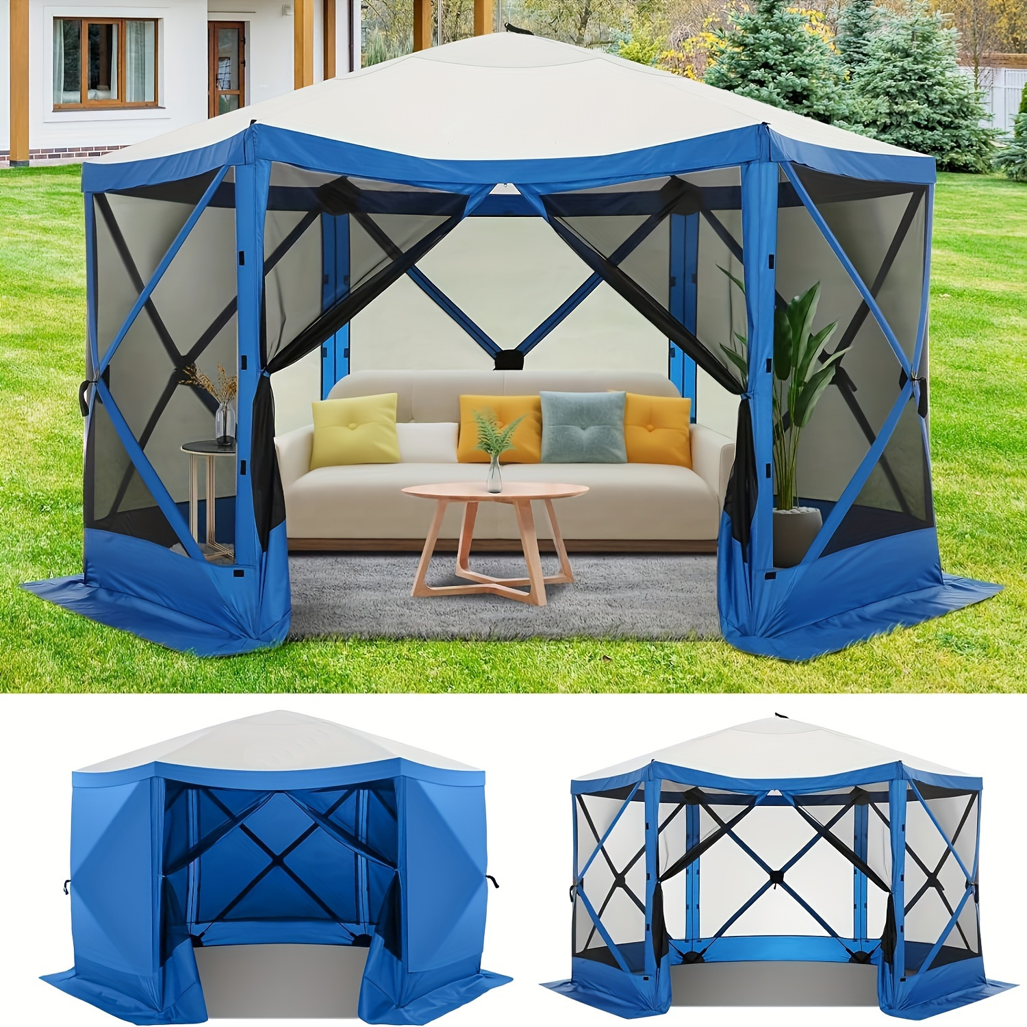 

Hoteel Pop-up Gazebo, 12x12ft Camping Gazebo, Outdoor Screen Gazebo, With Side Walls, Portable Tent, With Tote Bag And Ground Stake