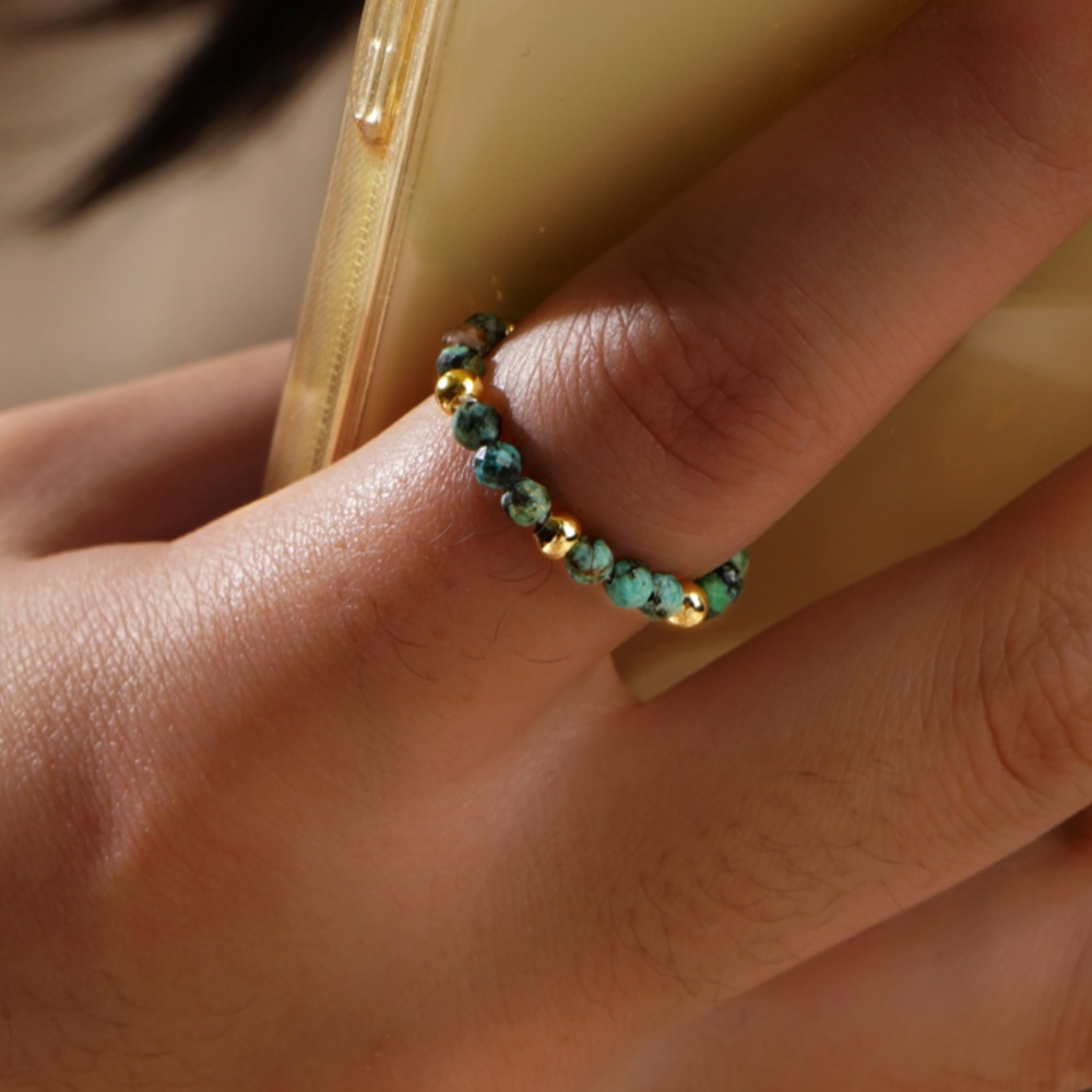 

Boho Vintage Handcrafted Beaded Ring For Women – 1 Piece Natural Turquoise Stone Fashion Ring – No Plating, Daily & Gift-wear, All Season Elegant Birthday & Holiday Gift