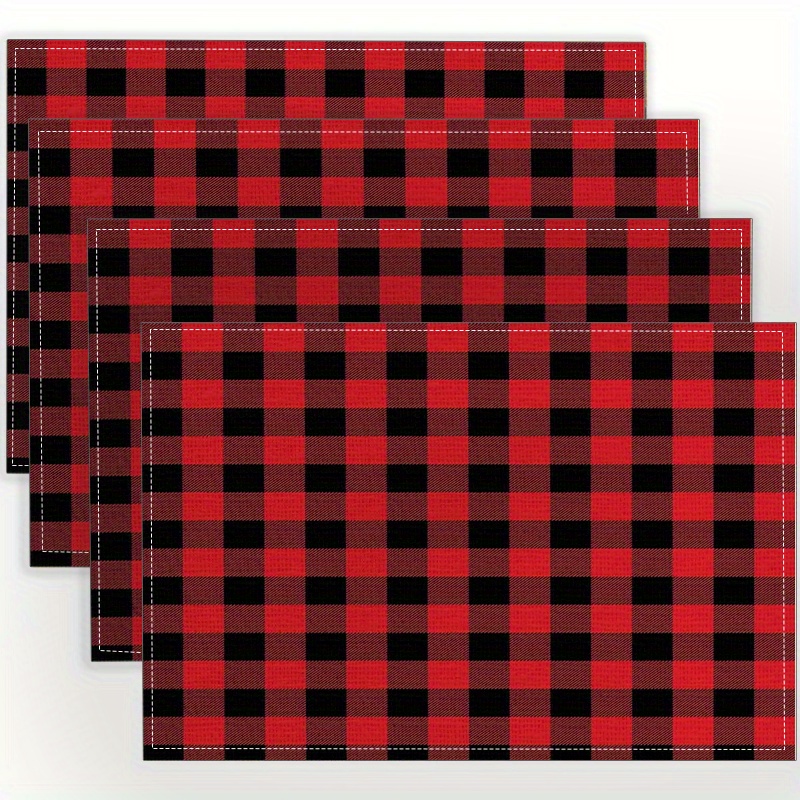 

Festive Red And Black Checkered Linen Placemat - 42cm X 32cm - High Quality, Reinforced Stitching, Machine Washable - Perfect For Christmas Parties And Holiday Dinners