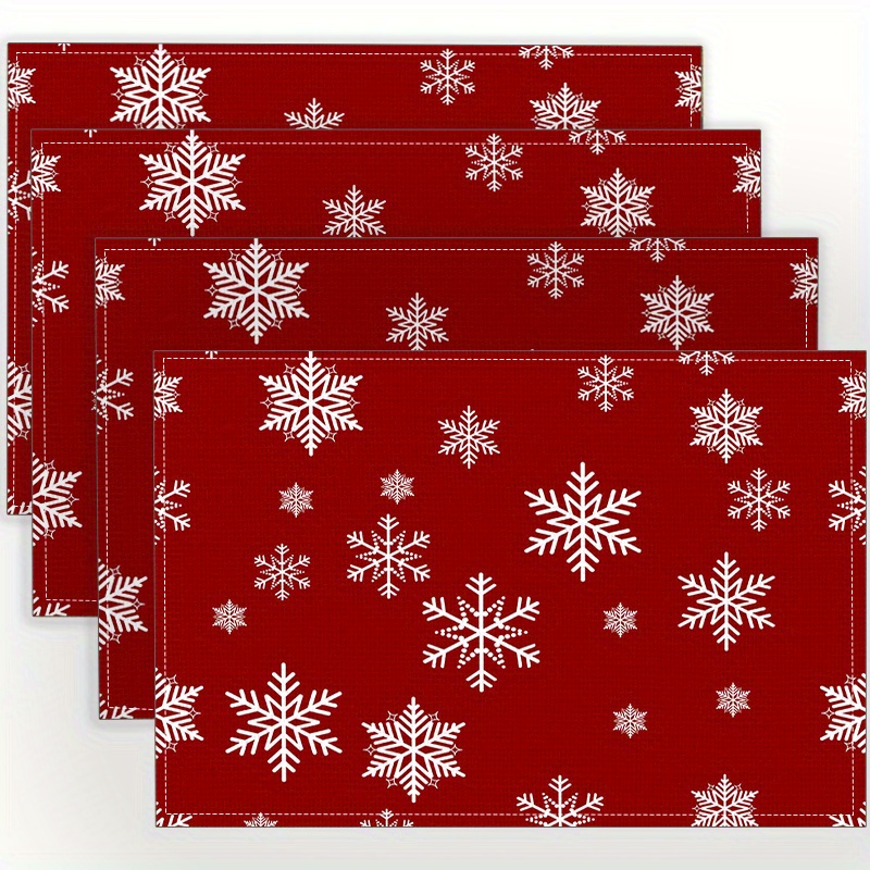 

4-pack Christmas Snowflake Placemats - 100% Linen Woven Table Mats, Rectangular, Machine Washable, Heat Resistant Kitchen Dining Decor For Holiday Party & Restaurant