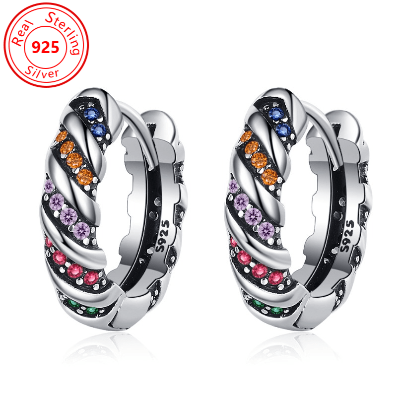 TEMU 1 Pair Of S925 Sterling Silver Vintage Rainbow Zirconia Earrings - Hypoallergenic - Five-color Rainbow Zirconia Design - Perfect Jewelry