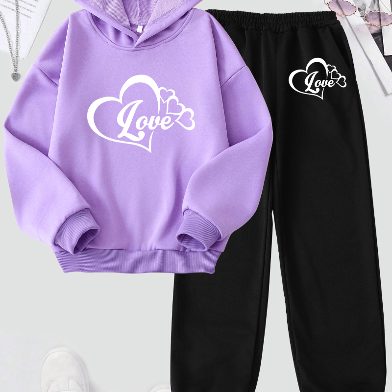 

Letter Love Casual Sweatshirt Set Long Sleeve Sweatshirt & Elastic Waist Jogger Sweatpants Set, Girls Clothes