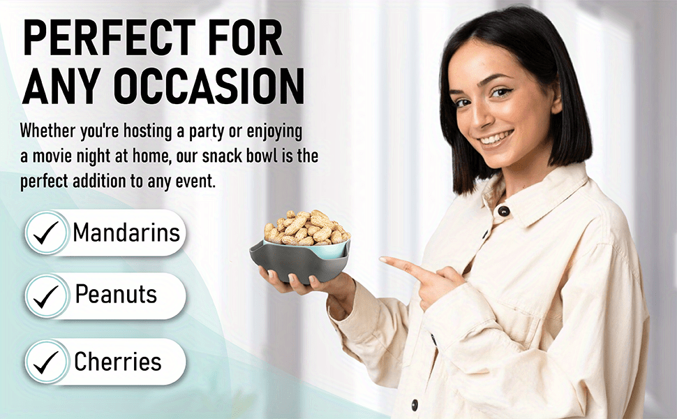 Elevated Essentials Pistachio Bowl - Dual-Compartment Serving & Storage for Nuts, Fruits, Candy & Snacks - Scratch-Resistant Plastic