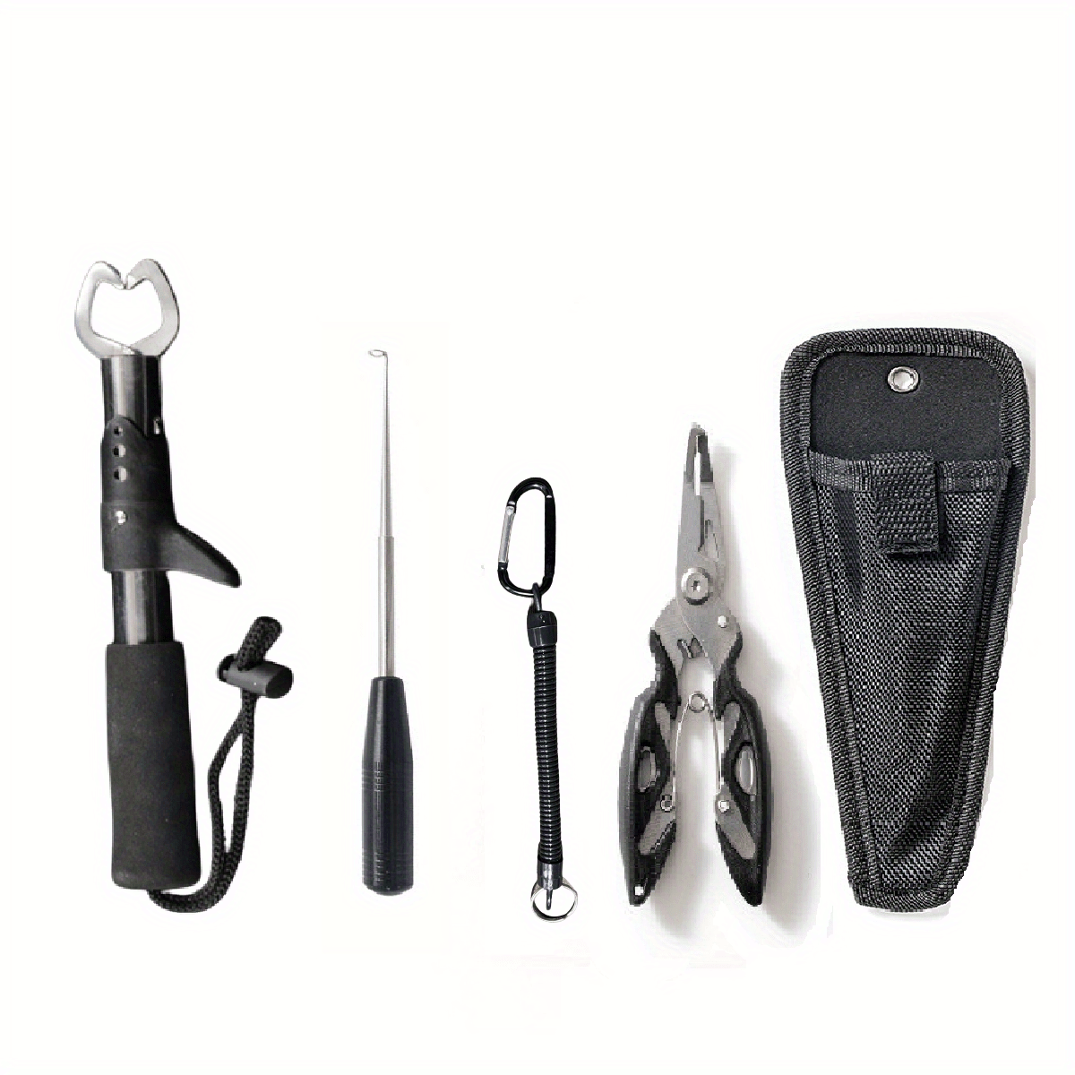 TEMU 5-piece Portable Fishing Tool Set, Including Lure Pliers, Fish Gripper, Fish Control Device, Decoupler, Rope, Storage Bag, Suitable For Personal Outdoor Fishing And Convenient Carrying Tool Set