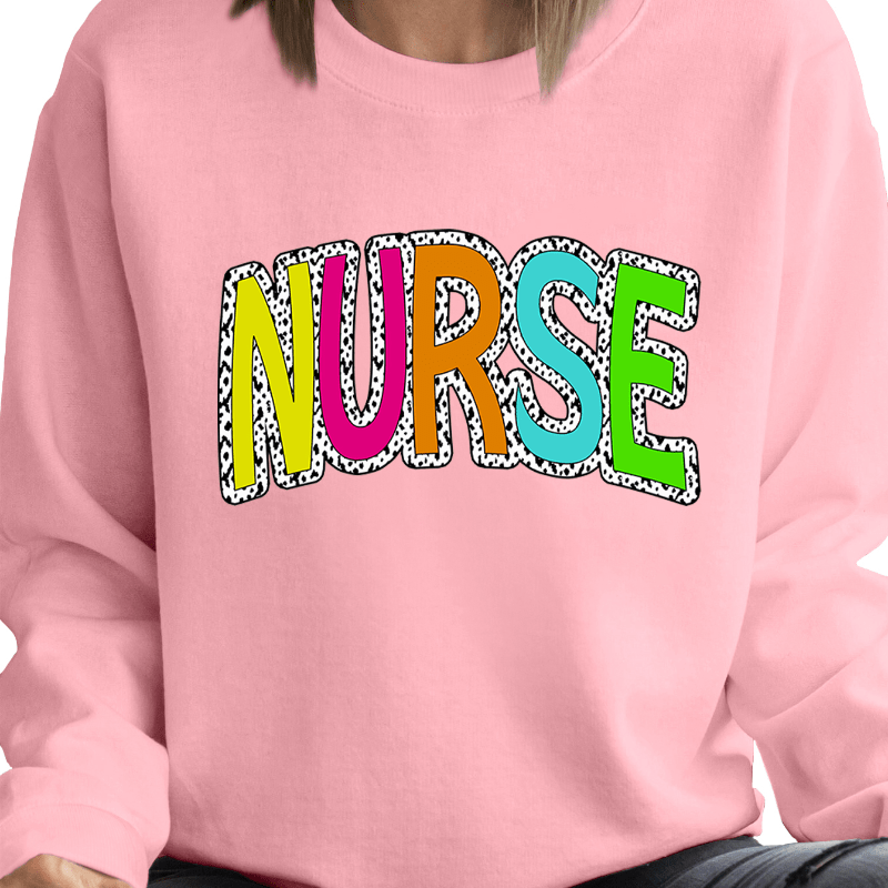 

Nurse Letter Print Pullover Sweatshirt, Casual Long Sleeve Crew Neck Sweatshirt For Fall & Winter, Women's Clothing