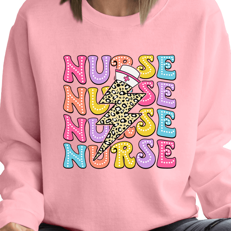 

Nurse Print Pullover Sweatshirt, Women's Casual Design Polyester Knit Material For All Seasons