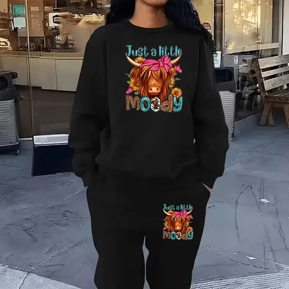 

Plus Size Letter & Graphic Print 2 Piece Set, Casual Long Sleeve Crew Neck Sweatshirt & Slant Pocket Jogger Pants, Women's Plus Size Clothing