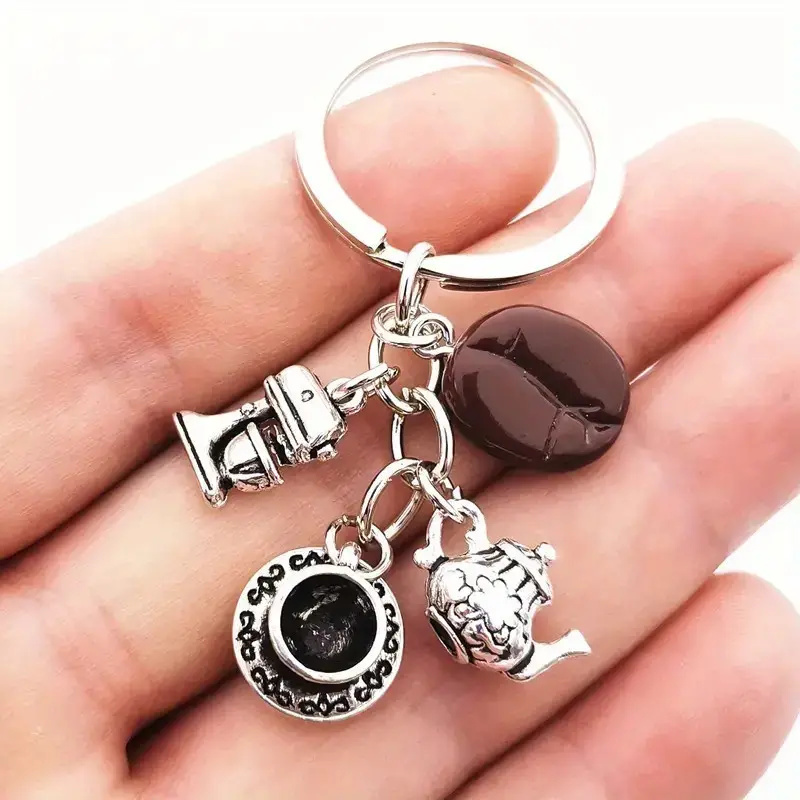 

Elegant Men' Lover Keychain - Alloy & Resin, Featuring Grinder, Bean, & Teapot Charms, Perfect Gift For Coffee Enthusiasts, Coffee Bar Accessories