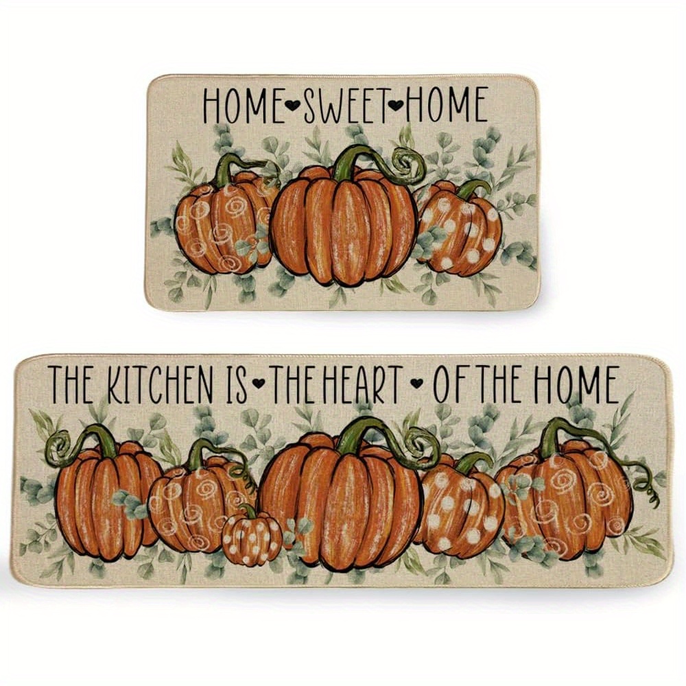 

Fall Kitchen Rugs Set Of 2, Thanksgiving Pumpkin Home Decorative Kitchen Mats For Floor, Autumn Non Skid Washable Kitchen Rugs And Mat - 17x29 And 17x47 Inch-akm080