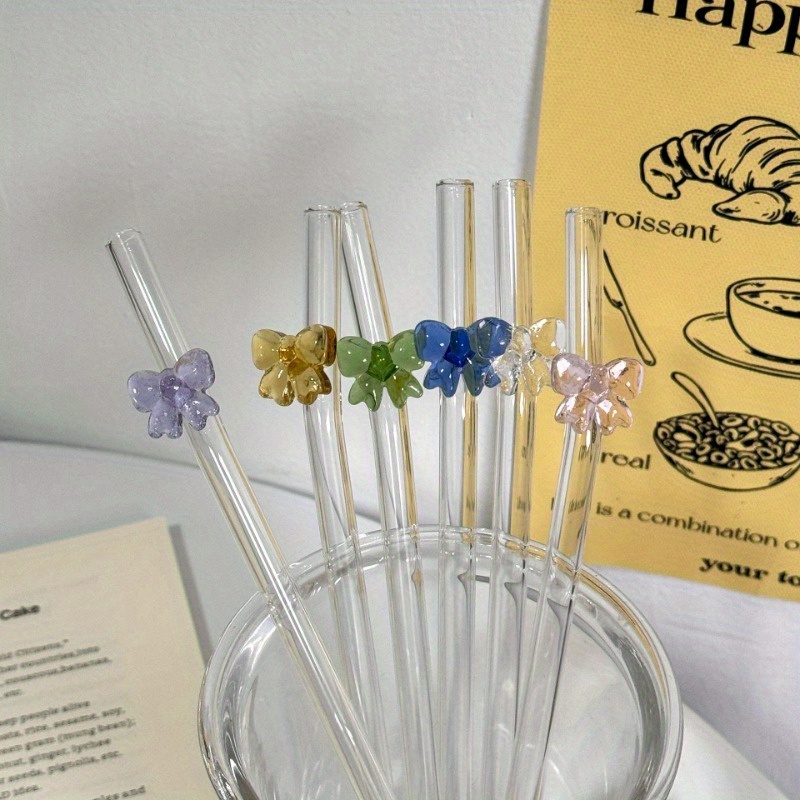 

1pc Cute Bowknot Glass Straw - Reusable, Food-safe For Juice & Beverages - Kitchen & Dining