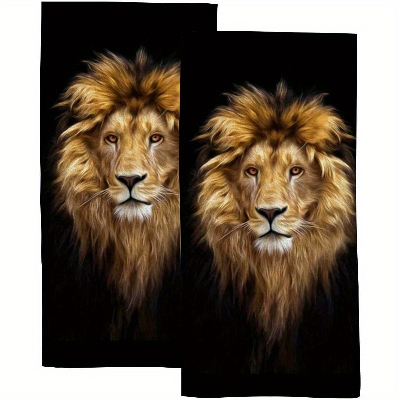 

2pcs Lion Print Hand Towels - Absorbent & , Bathroom, Kitchen, And Spa Use, 18x26 Inches