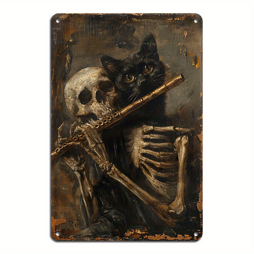 

1pc & Cat Flute Duet Tin Sign - Vintage-inspired 8x12" Aluminum Wall Art, Easy-to-install With Pre-drilled Holes, Decor, Decor, 2d, Room Decor