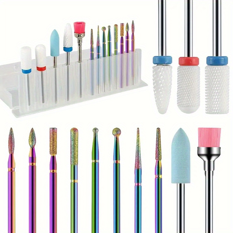 

13pcs Professional Ceramic Nail Drill Bit Set, Unscented Electric Manicure File Bits For Acrylic Gel Nails, Cuticle Remover, Nail Polishing & Cleaning Accessory Kit