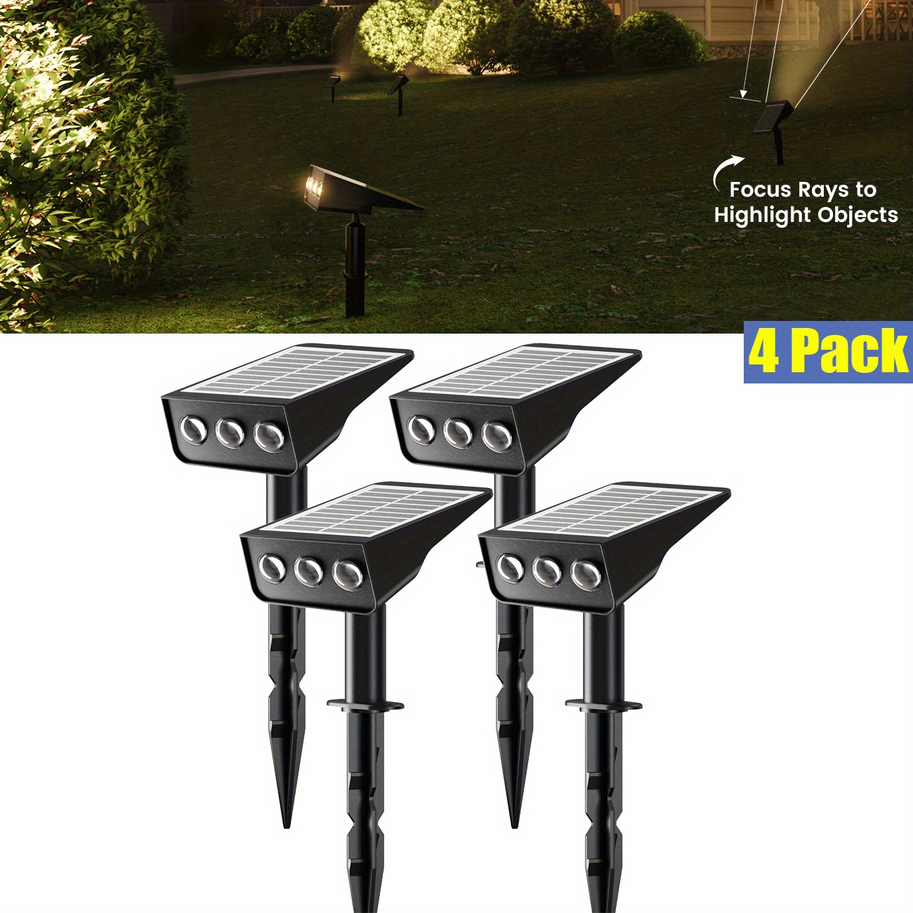 

4pcs Superdanny Solar Spot Lights, Warm/white Led, 4 Lighting , Ip65 Waterproof, Adjustable Ray To Highlight Objects, Auto At Dusk/dawn For Outdoor Yard, Garden, Trees & House Decor