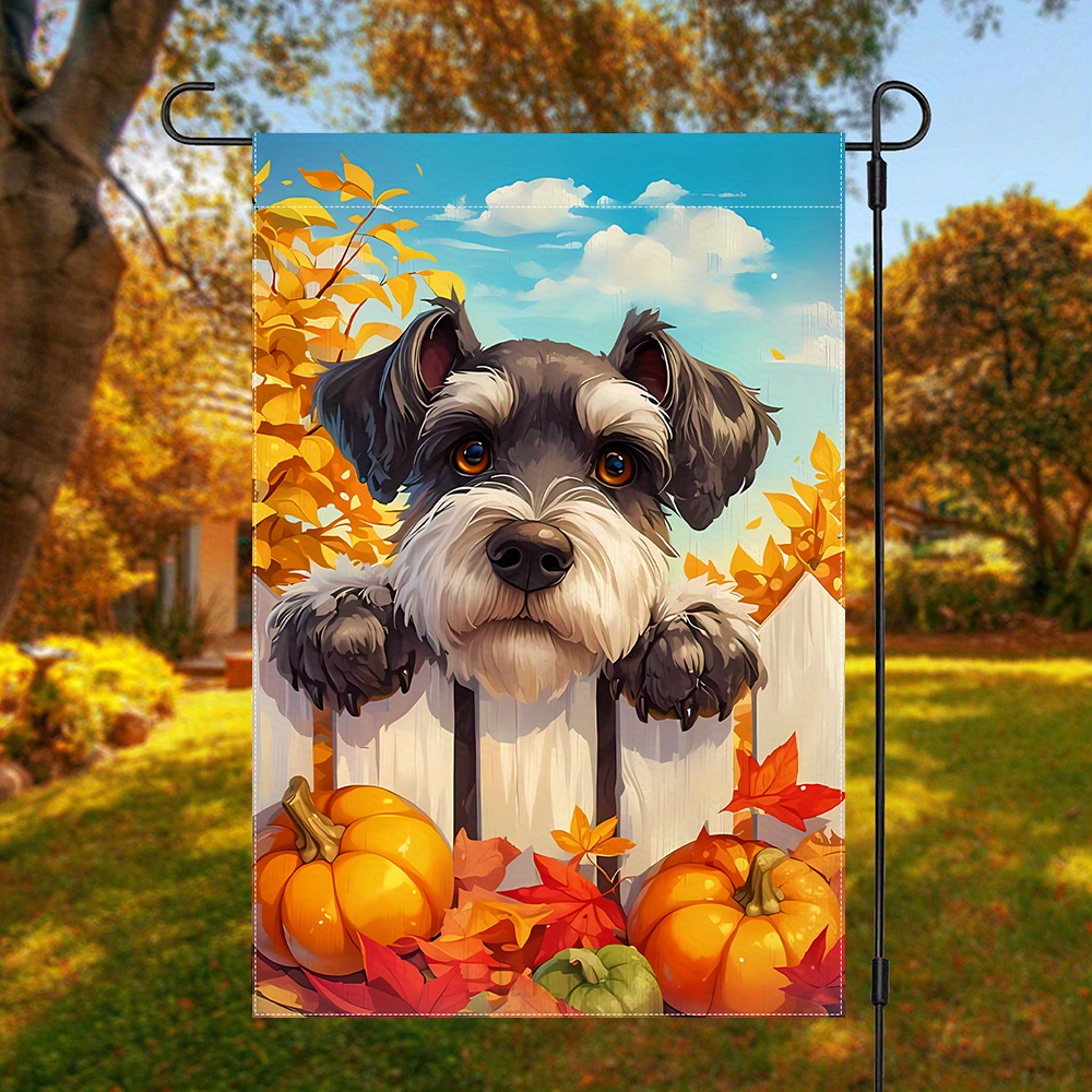 

Schnauzer & Autumn Leaves Thanksgiving Garden Flag - Double-sided, Durable Polyester, No Pole Needed, Perfect For Home & Yard Decor, 12x18in
