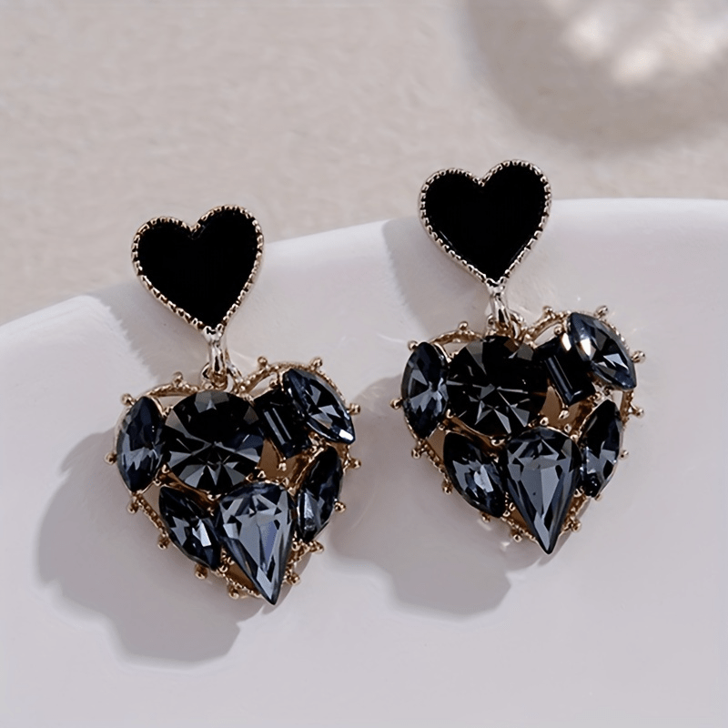 

Heart-shaped Drop Earrings With Synthetic Accents, Cute Alloy Ear Studs With Iron Needle, Unplated Fashion Jewelry For Sweet Temperament Style