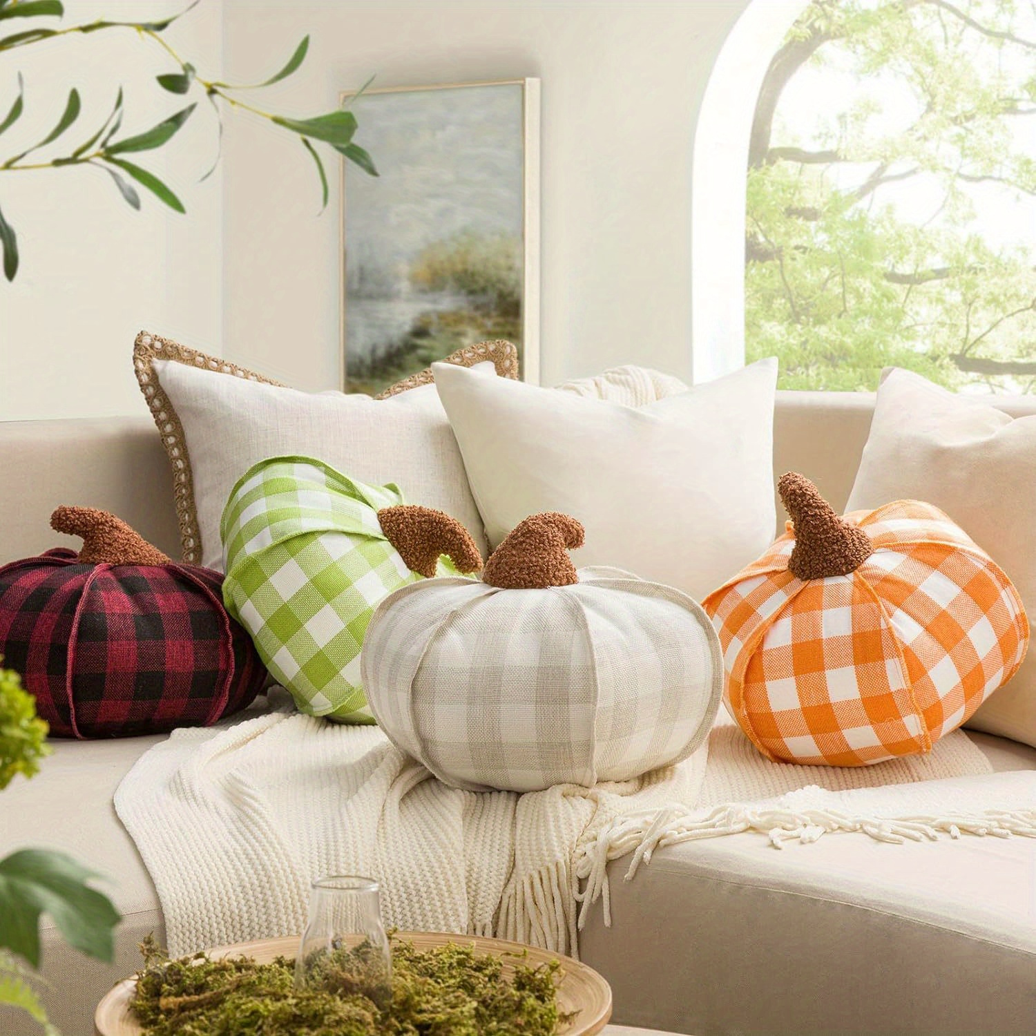 Checker Pumpkin Throw Pillows Fall Decorative Cute 3D Pumpkin Shaped  Cushion, X 12 Inches, Thanksgiving Decor, Halloween Decor