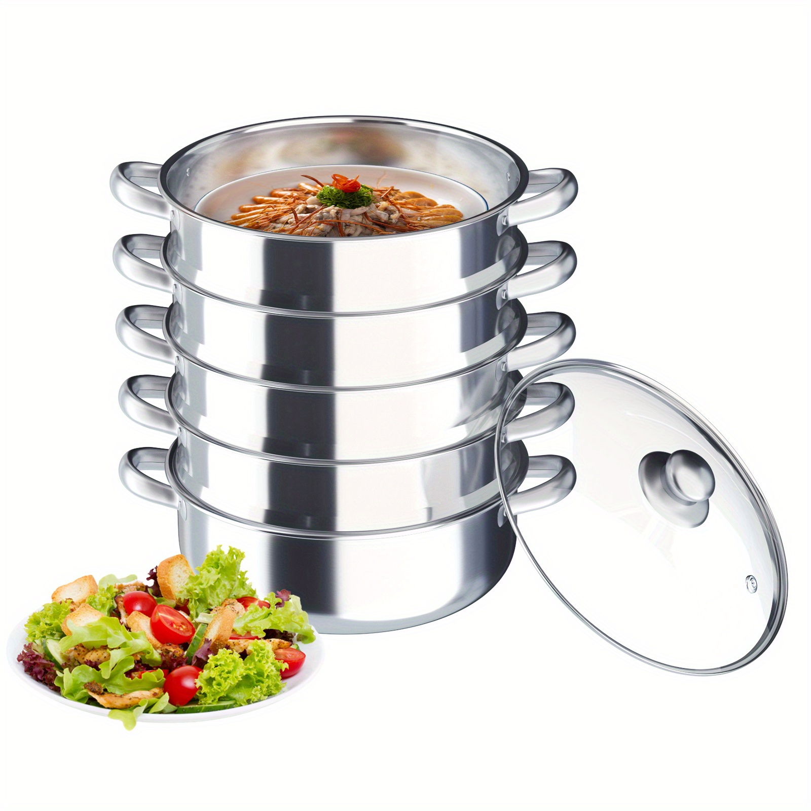 

Gdrasuya10 Steamer Pot Food-grade Polished Stainless Steel Steamer Cooker Multi-functional 5-layer Fast Heating 30cm