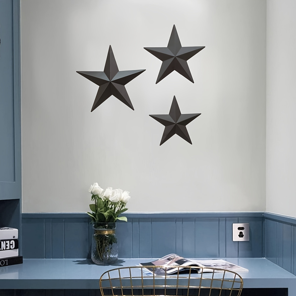 

3pcs Set 3d Wooden Star Wall Art - Rustic Farmhouse Decor For Indoor & Outdoor, Modern Country Style For Living Room And Bedroom