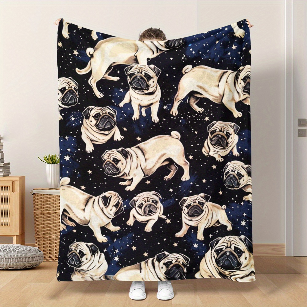 

Cozy Pug-themed Flannel Blanket - Soft, Warm & Perfect For Naps, Camping, Travel | Ideal Gift For Dog Lovers Furry Blanket