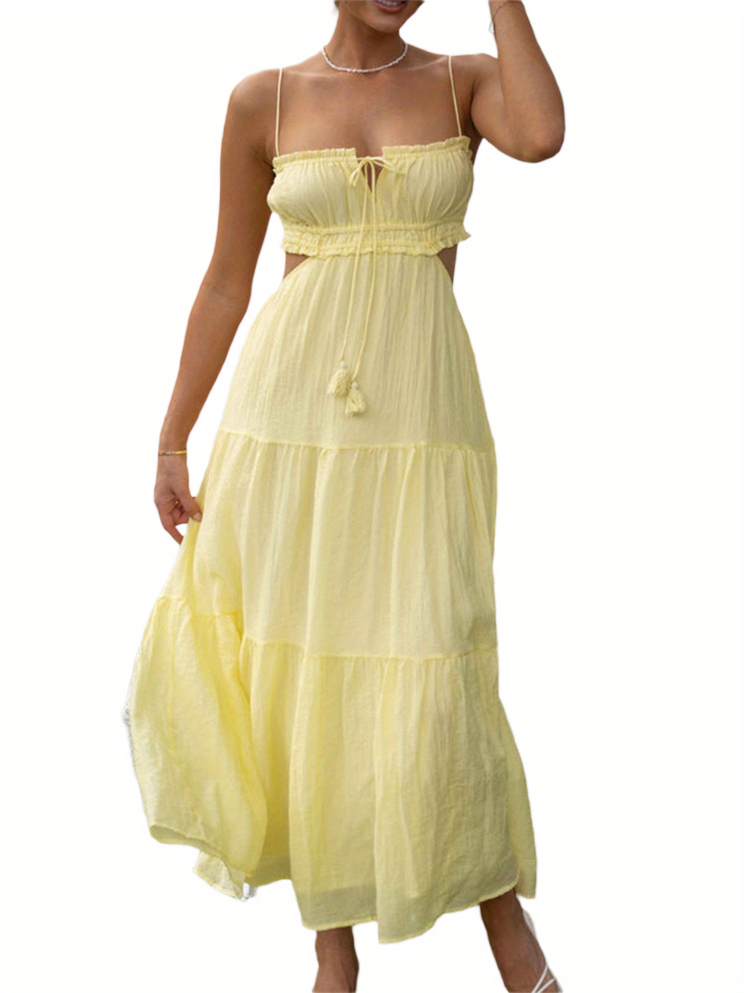 women summer maxi dress solid color sleeveless backless flowy dress wedding  guest dresses for women - women's clothing - Temu